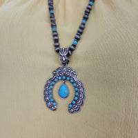 Western Turquoise Stone Squash Blossom Navajo Necklace