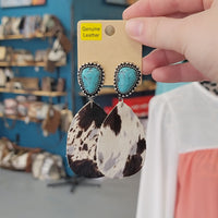 Genuine Leather Cow Teardrop Turquoise Earrings