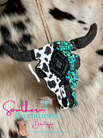 Cow/ turquoise bull skull (cowboy on beach)