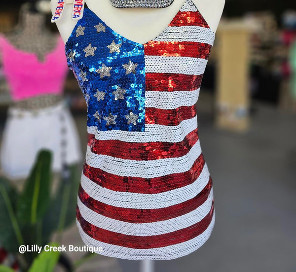 American honey~flag sequin top