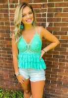 Mint crochet lace tank top