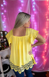 Sunny Saturday- yellow lace detailing top