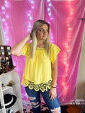 Sunny Saturday- yellow lace detailing top