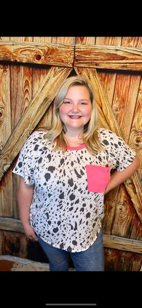 Keep up- curvy cow print and hot pink top