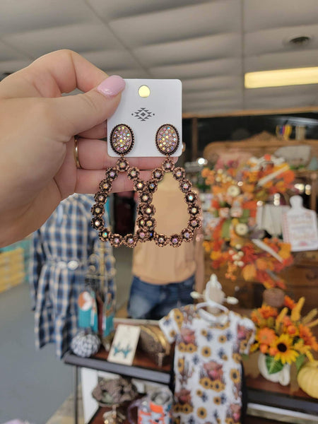 Copper teardrop earrings with ab stone