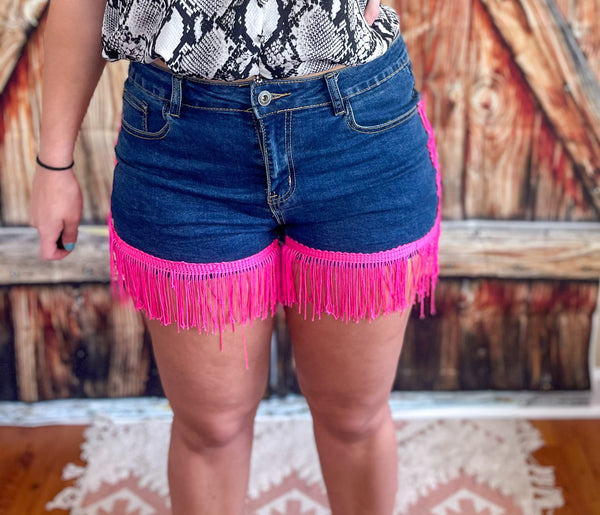 Hot pink fringe shorts