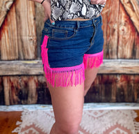 Hot pink fringe shorts