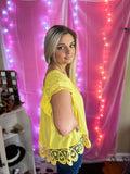 Sunny Saturday- yellow lace detailing top