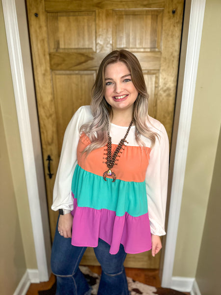 Bright ideas, color block top